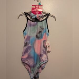 Justice Girls Pastel Tie-Dye One-Piece Swimsuit with Scrunchie